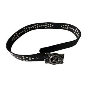 Red Monkey Los Angeles Leather Studded Silver X Buckle Biker Punk Rock Emo Belt